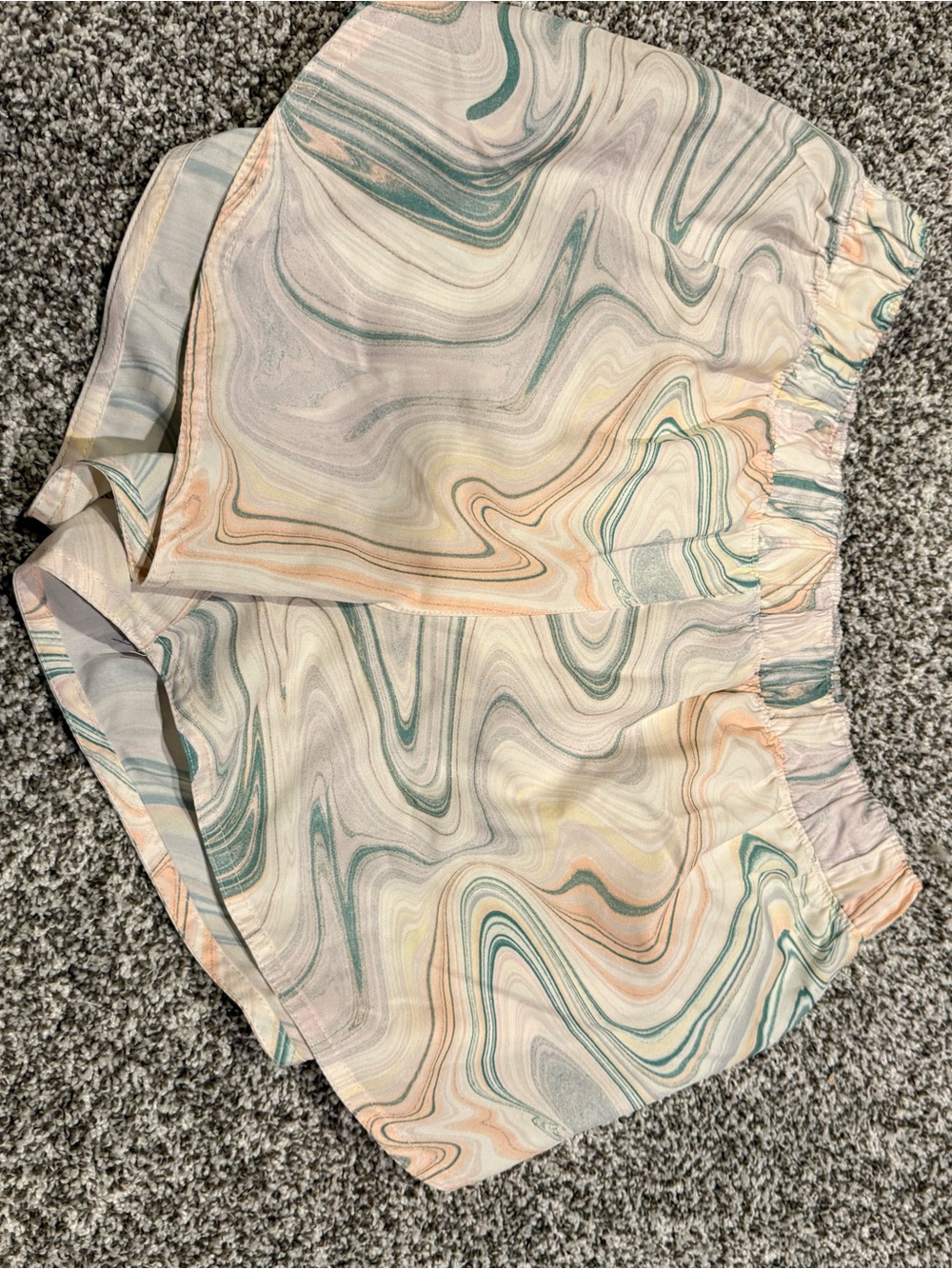 Marble-Print Women’s Athletic Shorts - Pastel Green & Peach